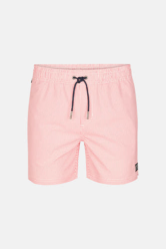 Short de bain rose de Petrol Industries, avec des rayures blanches, une poche arrière et un cordon de serrage à la taille.