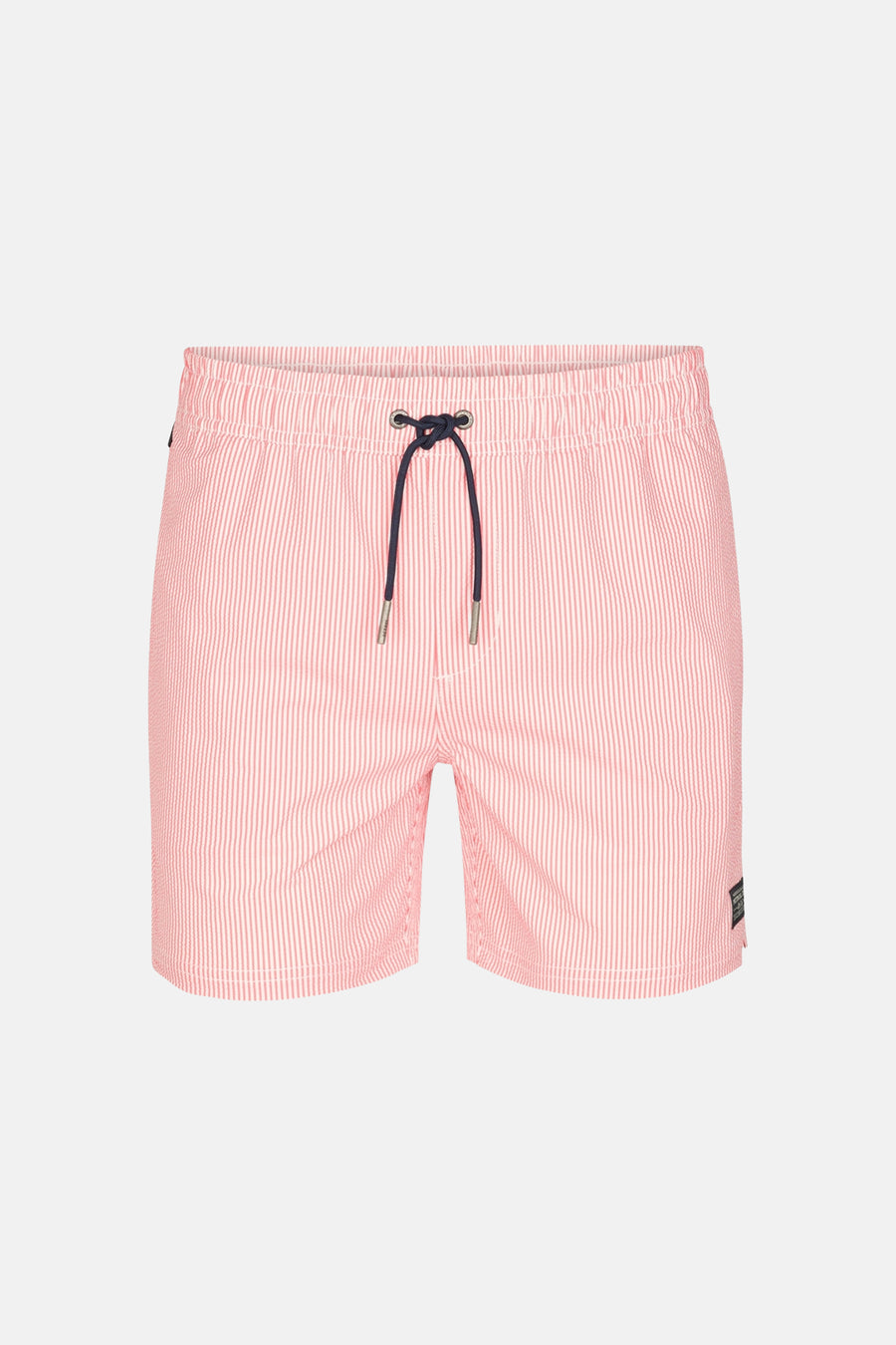 Short de bain rose de Petrol Industries, avec des rayures blanches, une poche arrière et un cordon de serrage à la taille.