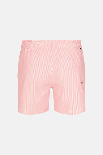 Roze zwemshort van Petrol Industries, met witte strepen, achterzak en koord in de tailleband.