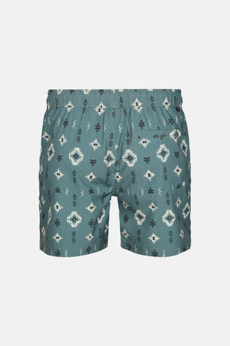 Groene zwemshort van Petrol Industries met een geometrisch patroon en een achterzak.
