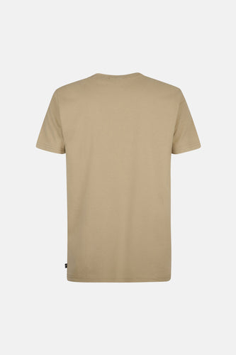 Kaki T-shirt met korte mouwen van Petrol Industries, rugaanzicht op een effen achtergrond.