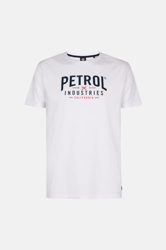 Wit T-shirt met korte mouwen van Petrol Industries, met een donkerblauwe logoprint op de borst.