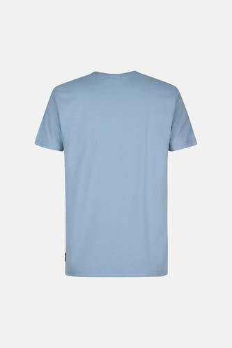 T-shirt bleu à manches courtes de Petrol Industries, tissu uni avec un petit étiquette sur le côté.