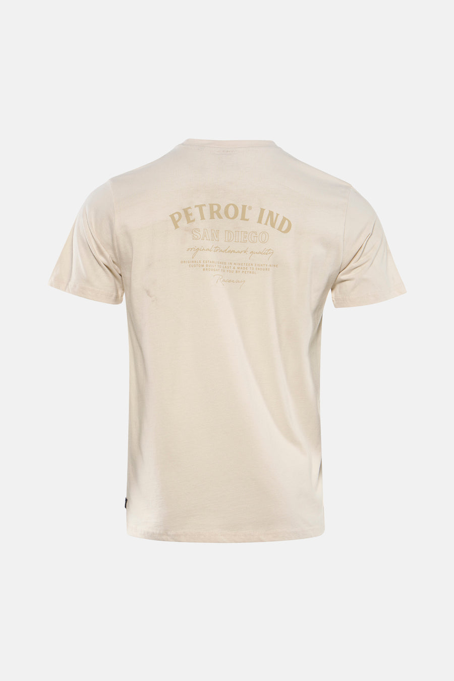 Ecru T-shirt met korte mouwen van Petrol Industries, met tekstprint op de rug.