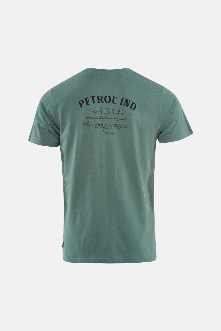Groen T-shirt met korte mouwen van Petrol Industries, met tekstprint op de rug.