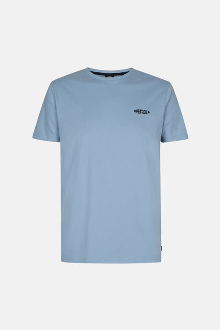 T-shirt bleu à manches courtes de Petrol Industries®, avec un petit logo sur la poitrine.
