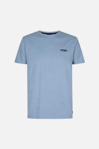 T-shirt bleu à manches courtes de Petrol Industries®, avec un petit logo sur la poitrine.