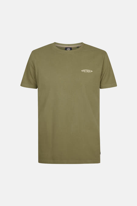 T-shirt vert avec manches courtes de Petrol Industries, avec un petit logo de marque sur la poitrine.