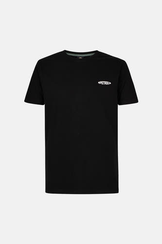 Zwart T-shirt met korte mouwen van Petrol Industries, met een wit merklogo op de borst.