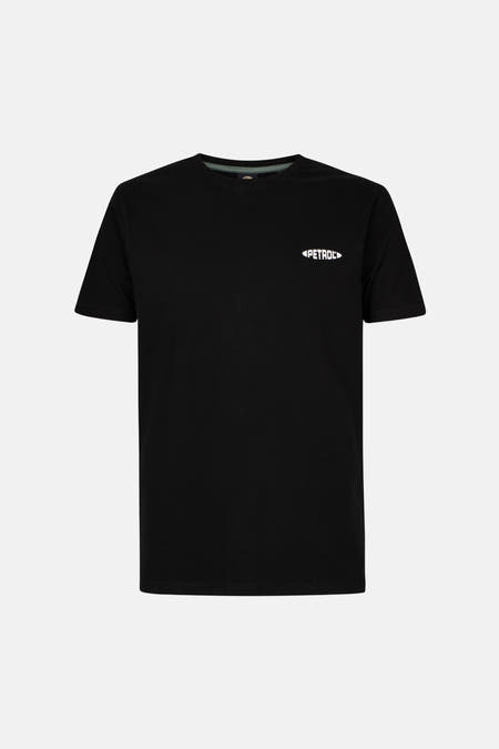 Zwart T-shirt met korte mouwen van Petrol Industries, met een wit merklogo op de borst.