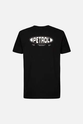Zwart T-shirt met korte mouwen van Petrol Industries®, met een grote witte logoprint op de rug.