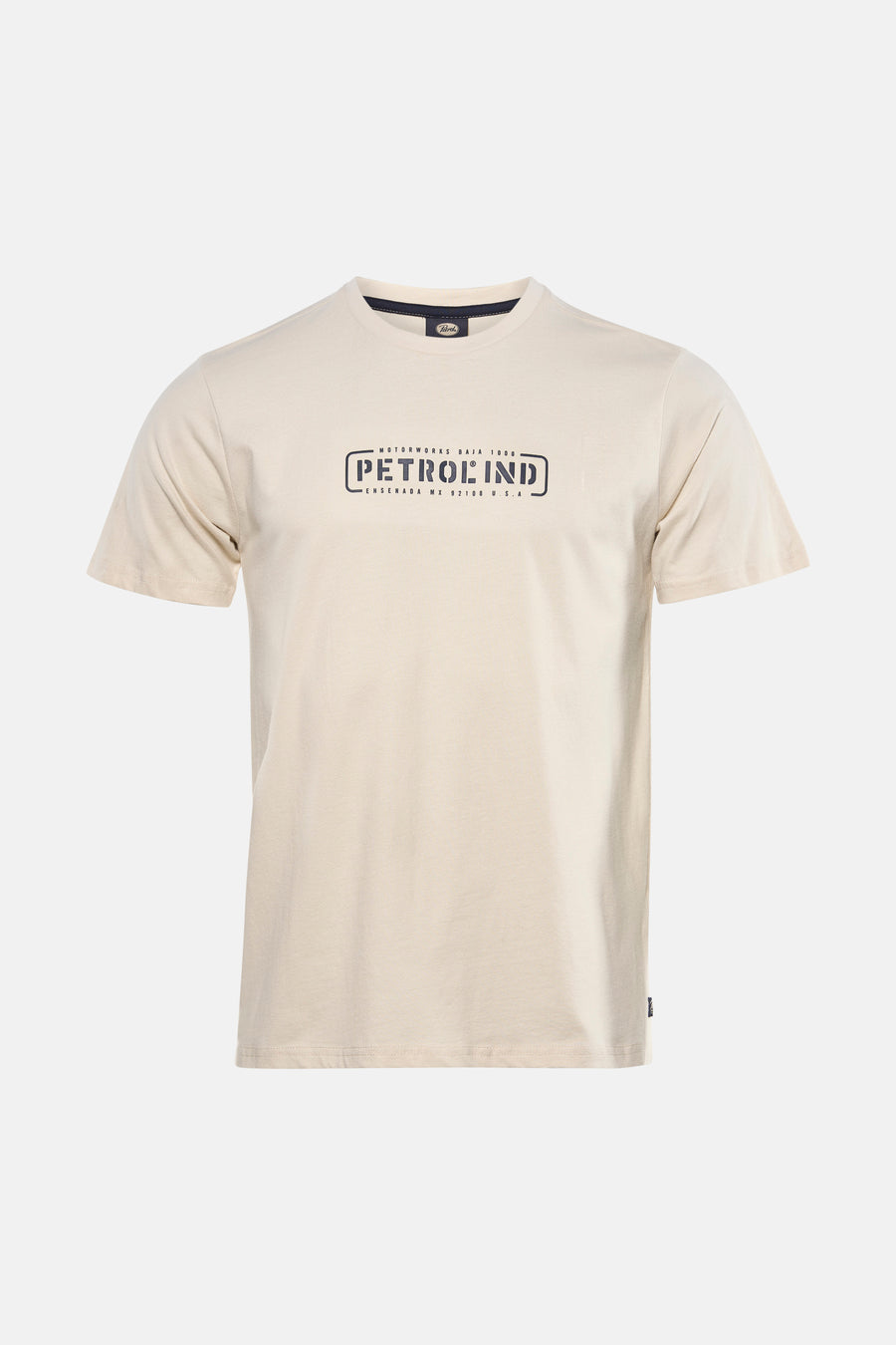 Ecru T-shirt met korte mouwen van Petrol Industries, met een opdruk op de voorkant.