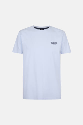 Blauw T-shirt met korte mouwen van Petrol Industries, met kleine logo tekst print op de borst.
