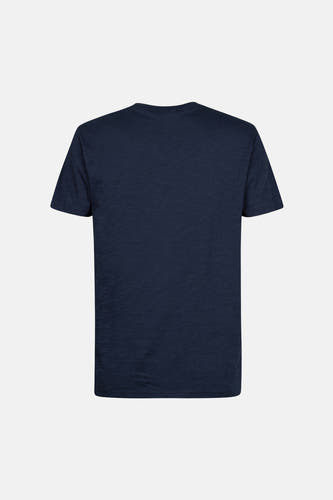 Blauw T-shirt met korte mouwen van Petrol Industries, effen achterkant tegen een witte achtergrond.
