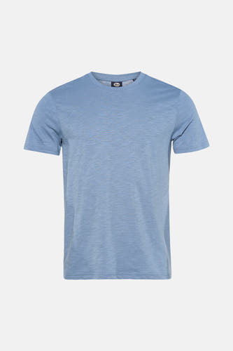 Blauw T-shirt met korte mouwen van Petrol Industries®, met een gemêleerde textuur en een klein logo op de borst.
