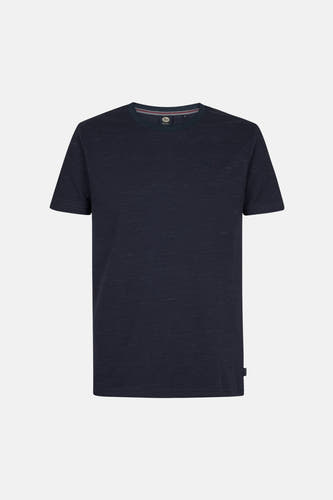 Blauw T-shirt met korte mouwen van Petrol Industries, met subtiele gemêleerde textuur en ronde halslijn.