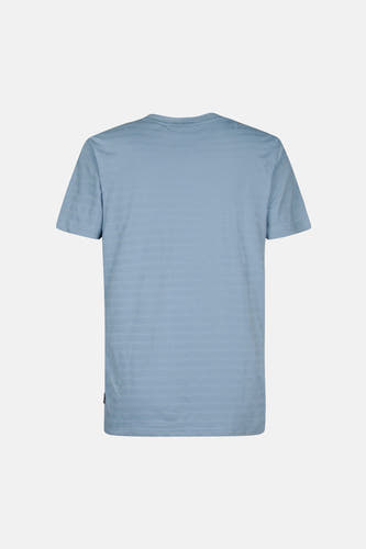 Blauw T-shirt met korte mouwen van Petrol Industries, met subtiele horizontale strepen, achterkant.
