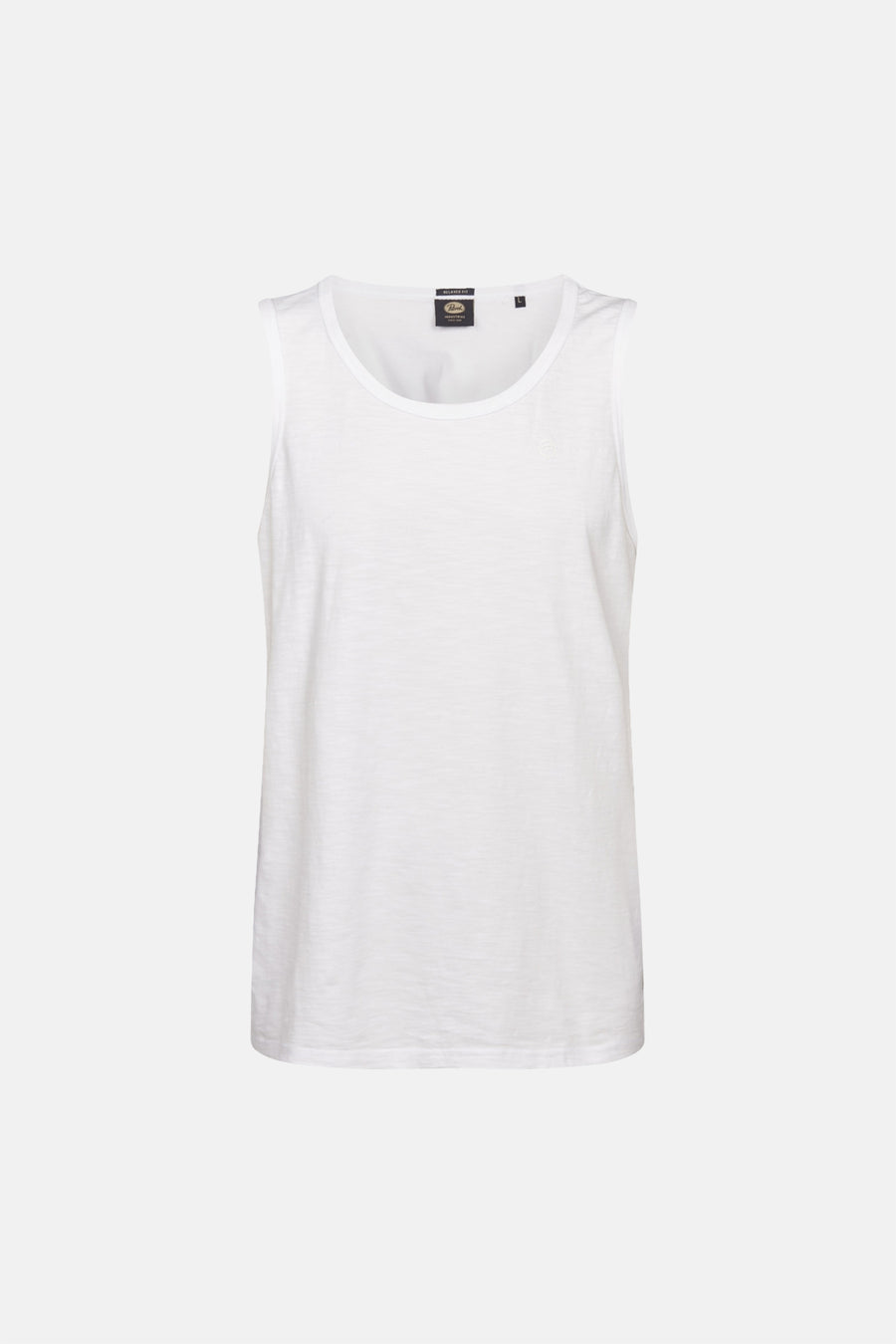 Witte singlet van Petrol Industries met ronde hals, een geweven neklabel en geborduurd borstlogo.