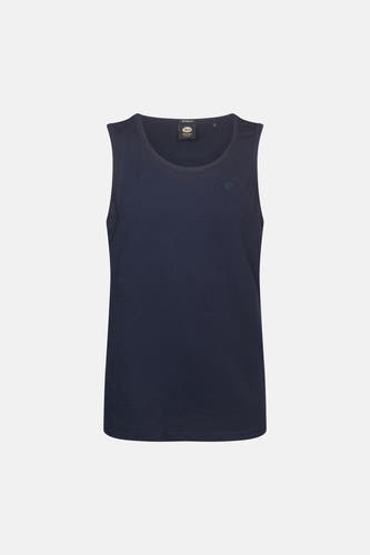 Donkerblauwe singlet van Petrol Industries met ronde hals, relaxed fit en klein logo op de borst.