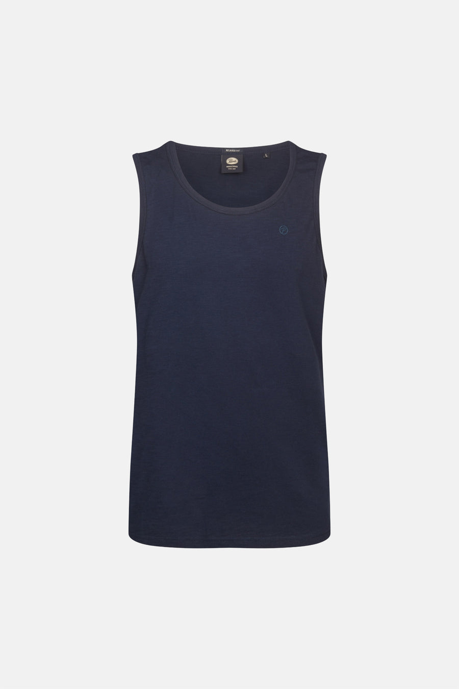 Donkerblauwe singlet van Petrol Industries met ronde hals, relaxed fit en klein logo op de borst.