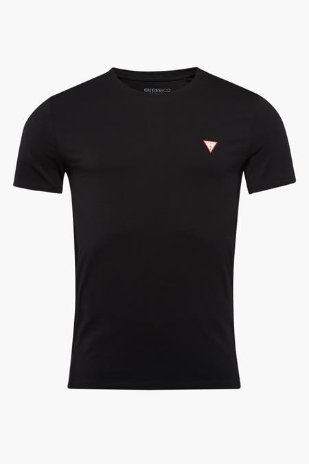 T-shirt noir de Guess, couleur unie, avec des manches courtes et un col rond, dos.