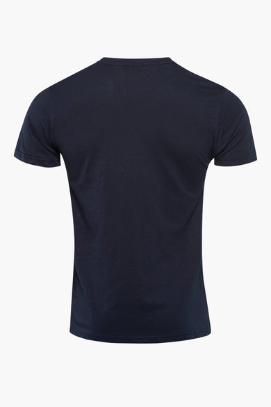 Donkerblauwe korte mouwen T-shirt van Petrol Industries®, achterzijde, gladde stof, ronde hals, strakke pasvorm