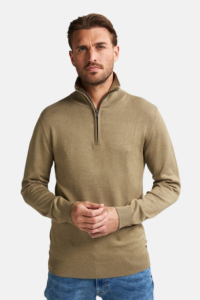 Gilet beige avec col rond de Petrol Industries, avec une fermeture à glissière et longs manches.