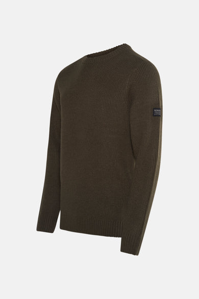 Gilet kaki avec col rond de Petrol Industries, avec un logo subtil sur la manche.