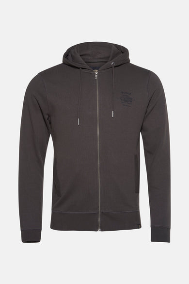 Grijs vest met rits van Petrol Industries® en logo op de borst, met capuchon en zakken.