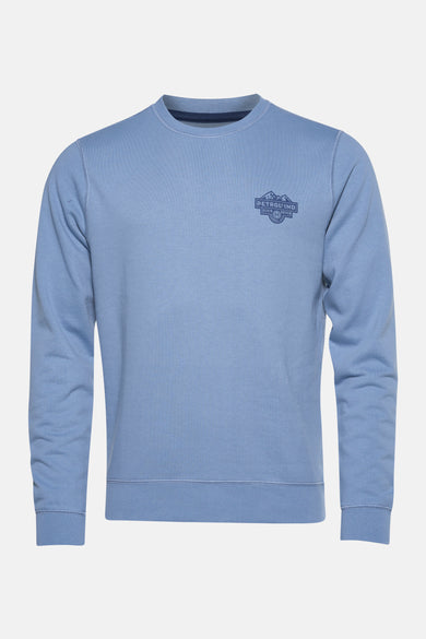 Blauw sweatshirt van Petrol Industries met een ronde hals en een vintage geïnspireerde print op de borst.