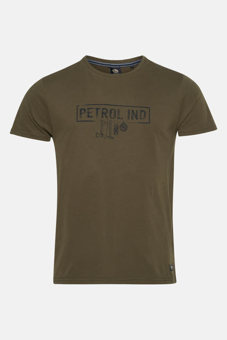 Groen T-shirt met korte mouwen van Petrol Industries, met een donkere print op de voorkant.
