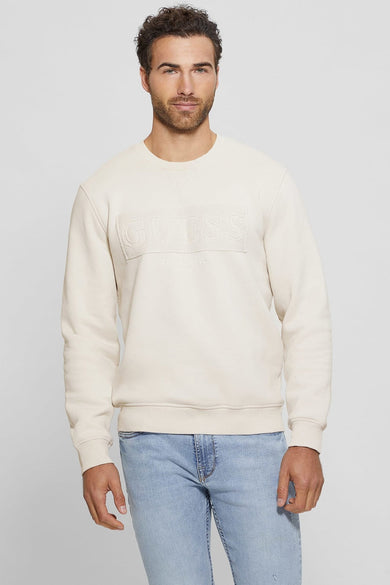 Ecru sweater van Guess met een reliëf Guess logo en 'Established 1981' op de borst.