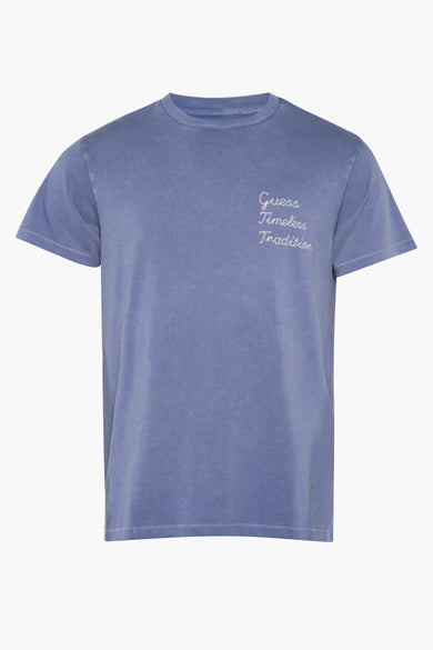 Blauw T-shirt met korte mouwen van Guess, met korte mouwen en een print op de borst.