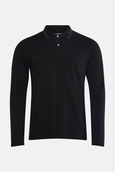 Polo noir à longues manches de Guess, avec col rayé et logo subtil sur la poitrine.