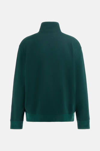Groene sweater van Guess, met lange mouwen en een hoge kraag.