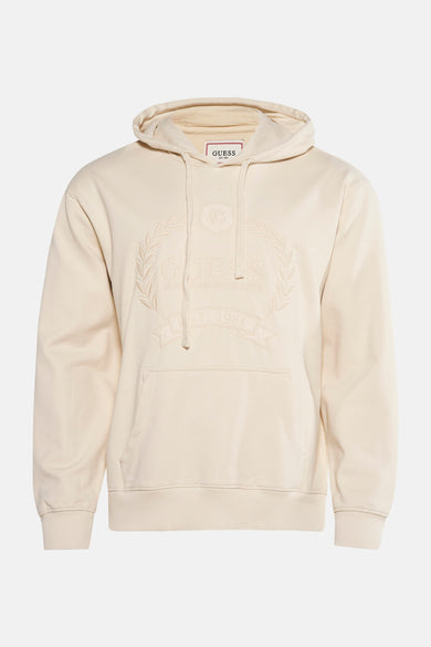 Ecrukleurige sweater met kap van Guess, met geborduurde details en een buidelzak.
