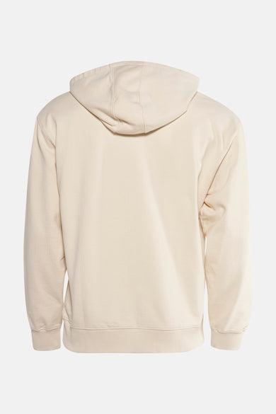 Ecru sweater met kap van Guess, gezien van achteren, met lange mouwen en een eenvoudige pasvorm.
