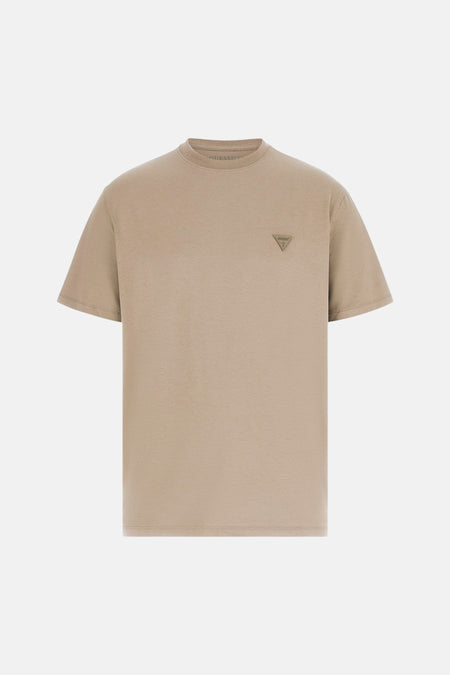 T-shirt beige à manches courtes de Guess, couleur unie, vue de dos.