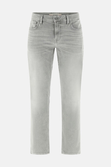 Slim jeans van lichtgrijs denim van Guess, effen en recht model.
