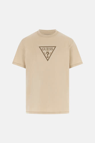 Beige T-shirt met korte mouwen van Guess, met logo op de borst.