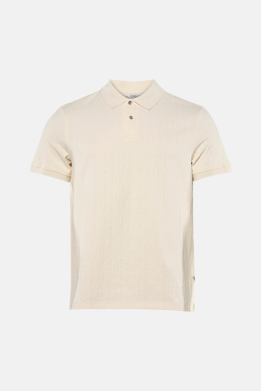Bruine polo van Guess, met een subtiel patroon en knoopsluiting.