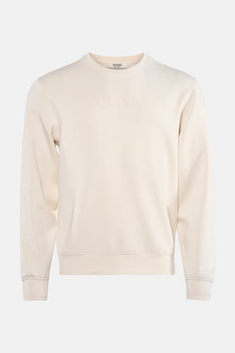 Gilet beige avec col rond de Guess, doté d'un logo brodé sur la partie avant.