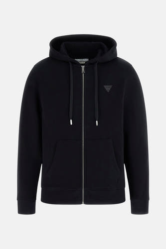 Zwart vest van Guess met capuchon, lange mouwen en een ritssluiting.