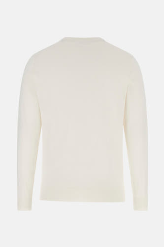 Ecru trui met ronde hals van Guess, achterkant van een effen knitwear stof.
