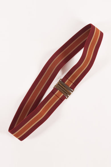 Multicolor riem van Le Fabuleux Marcel de Bruxelles met horizontale strepen en bronzen accenten.
