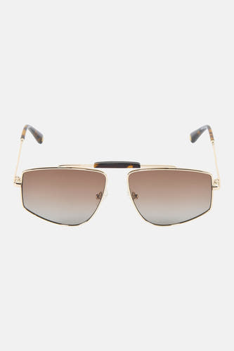 Gouden zonnebril van Le Fabuleux Marcel de Bruxelles met bruine gradiënt glazen, rechthoekig frame en schildpad details.