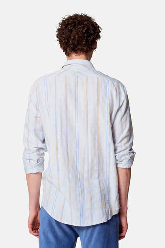 Blauw heren overhemd met lange mouwen van Le Fabuleux Marcel de Bruxelles, met gestreept patroon.
