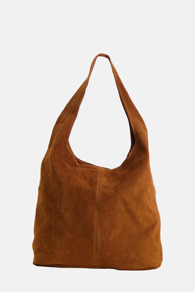 Sac à main en cuir de Suède du Fabuleux Marcel de Bruxelles, avec une seule bandoulière.