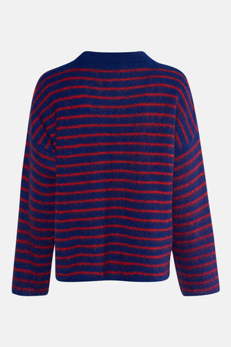 Multikleurige trui met ronde hals van Le Fabuleux Marcel de Bruxelles, met horizontale strepen in blauw en rood.