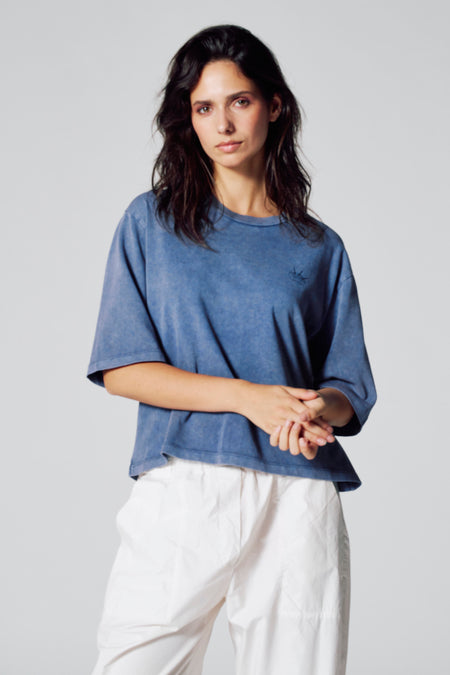 Top uni manche courte Dark blue denim - Le Fabuleux Marcel de Bruxelles